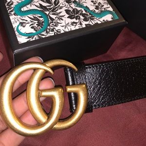 Leather belt with Double G buckle